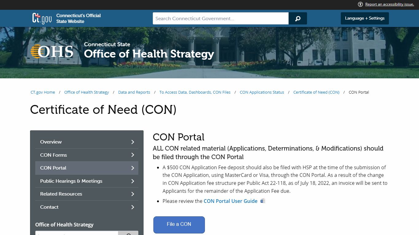 Certificate of Need (CON)--CON Portal - ct